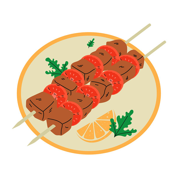 烤制的香料鸡肉串，传统的中东美食。手绘矢量插图。图片下载