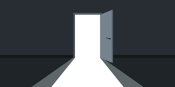 平面风格的开门与光线图标。黑暗房间的矢量插图，背景为独立图像。门口入口标志商业概念。图片下载