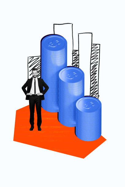 成功收益收入财务预算的趋势艺术合成3D照片拼贴设计，穿着正式服装的商人站在金钱目标前。图片下载