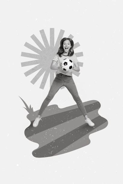 创意照片3D拼贴艺术明信片海报，快乐女孩在绘画背景下享受爱好，空闲时间接球。图片下载