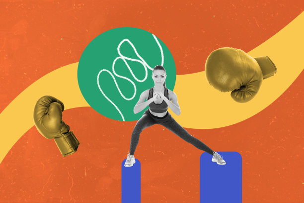 综合趋势艺术作品草图，3D照片拼贴，运动训练，健身房，年轻女性拳击手，健身教练，拳击手套，拳头图片下载