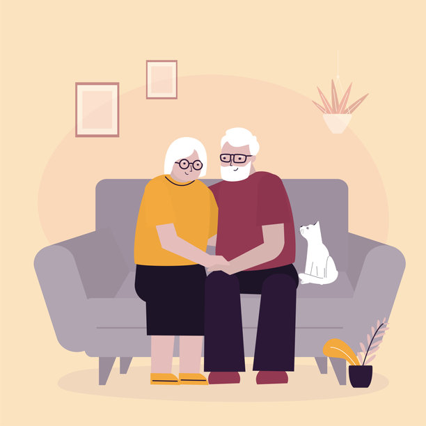 快乐的老年家庭 - 家庭室内沙发上的夫妻。退休概念。年长的白人情侣，恩爱夫妻。老年男女家庭。图片下载