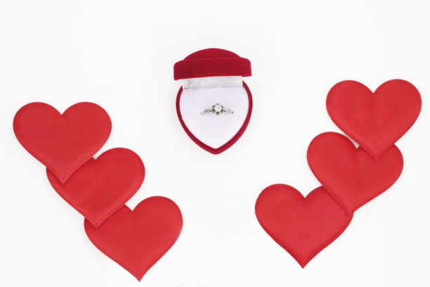 装饰品，装饰，图片，背景，爱的宣言符号，情人节，红色心形框和订婚戒指图片下载