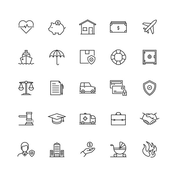 保险和保护相关的矢量线图标的简单设置图片下载