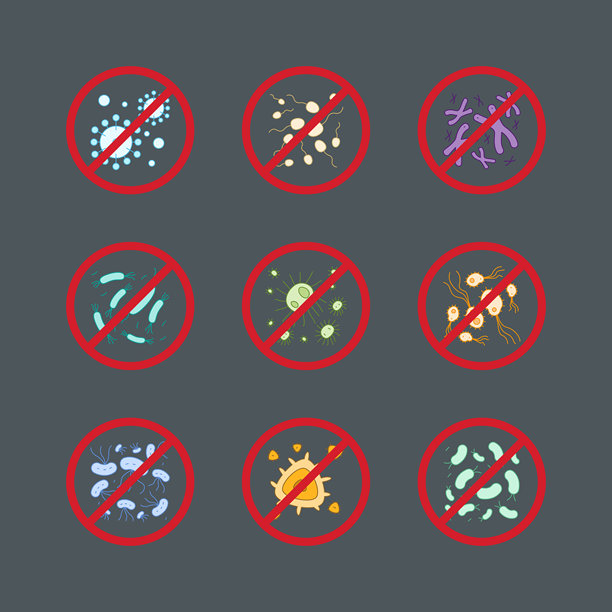 病毒、细菌、微生物停车标志矢量图标图片下载