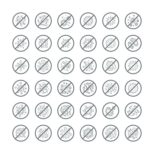 病毒、细菌、微生物停车标志矢量图标图片下载