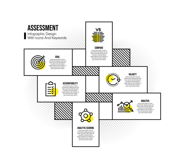 信息图表设计模板与评估关键字和图标图片下载