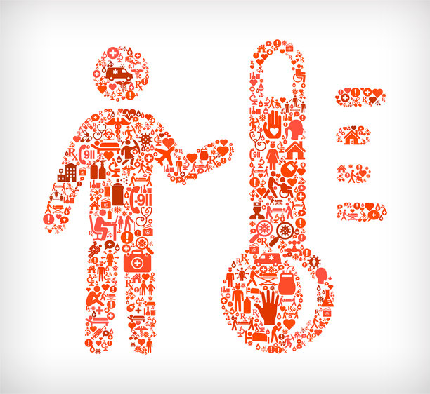 温度计和流感冠状病毒图标图案图片下载