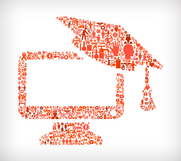 桌面和毕业帽流感冠状病毒图标图案图片下载