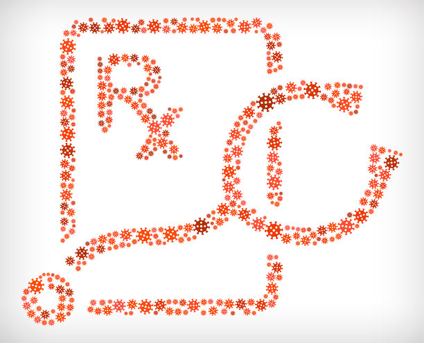 听诊器和处方流感冠状病毒图标模式图片下载