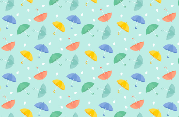 雨伞无缝图案矢量插图素材，适合雨季和雨天，简单可爱，六月主题图片下载