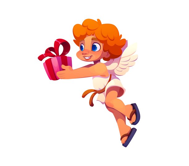 卡通情人节小天使手捧粉色礼盒图片下载