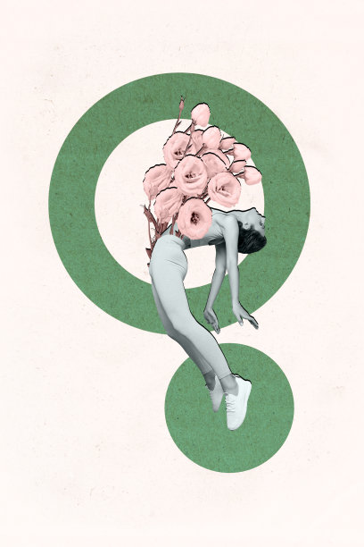 年轻运动女性穿着运动服在创意背景下跳跃进行空气有氧运动和瑜伽冥想的垂直拼贴照片图片下载