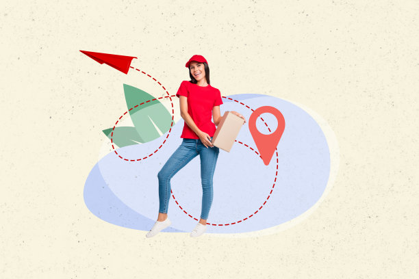 照片拼贴，年轻女孩，快递服务，货物运输，纸箱，搬迁，纸飞机绘画背景图片下载