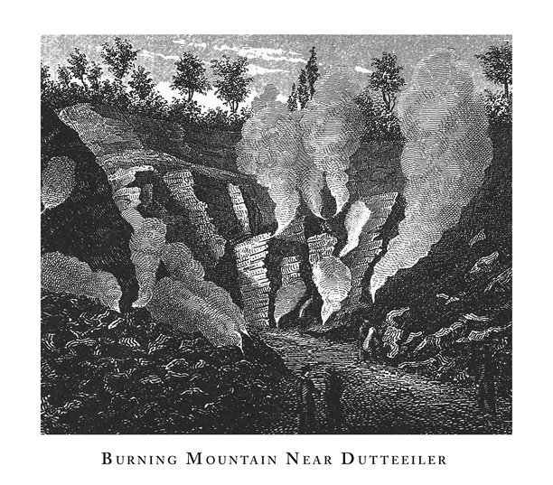 燃烧山附近的Dutteeiler，洞穴，冰山，熔岩和岩层雕刻古董插图，出版1851年图片下载