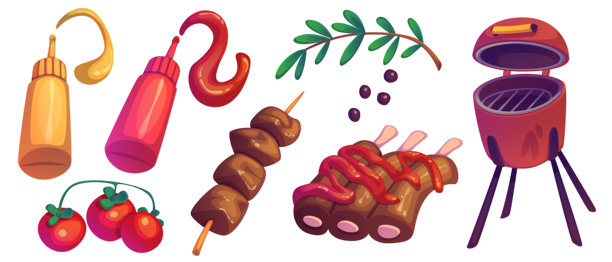 卡通烧烤肉类食品。串上的鸡肉矢量图图片下载