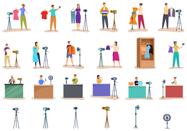 时尚博主图标集卡通矢量。直播博客图片下载