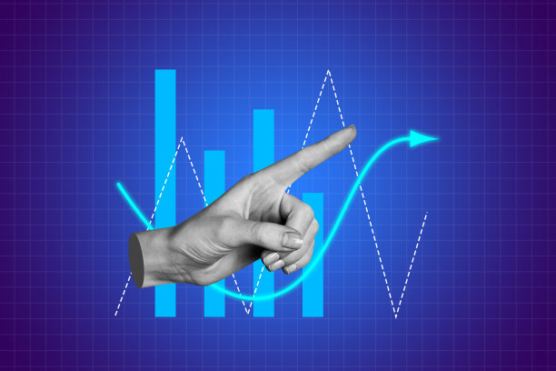 创意照片海报趋势艺术拼贴图，手指指向图表发展、统计数据，促进职业成长与成功图片下载