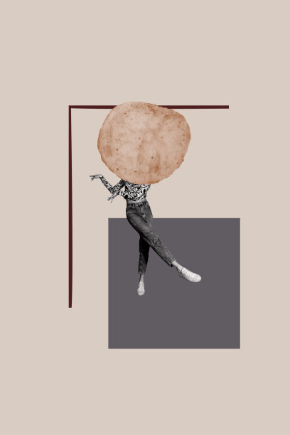 趋势艺术复合横幅 3D 照片拼贴，晚餐喂食美味的烹饪食物，年轻女性的头部卡通形象，身体舞动。图片下载