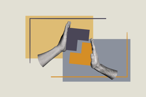 创意照片海报趋势艺术拼贴图，手握拼图块，象征合作、拼图解决概念、信任与鼓掌。图片下载