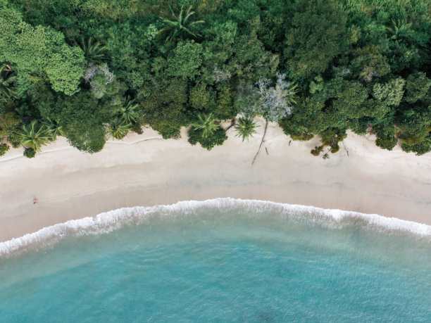 空旷海滩的鸟瞰图，俯视无人机照片图片下载