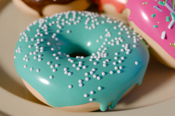 带有水蓝色糖霜和白色糖粒的甜甜圈 - 3D模型可视化 - 库存照片图片下载
