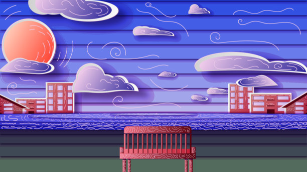 一种现代的多层次装饰景观。纸张插图-风景。图片下载