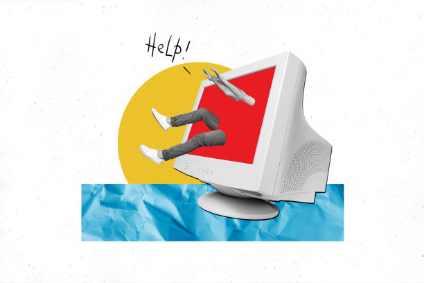 害怕的男人在绘画背景中孤立，呼喊求助的拼贴画图片图片下载