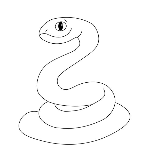 可爱的蛇角色，图形线条卡通风格。中国新年贺卡素材。涂色书插图向量图。图片下载