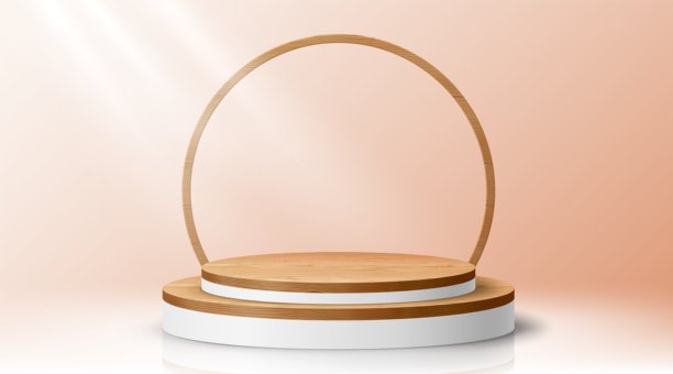 圆形木质展示台，带框架的舞台用台子图片下载