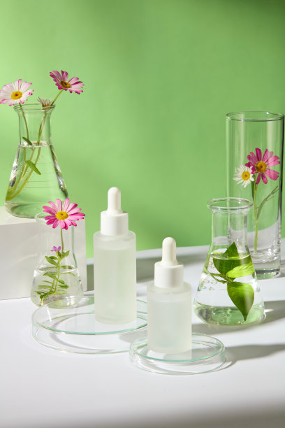 装饰有新鲜植物的化妆品广告模板照片图片下载