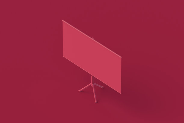 红色背景上的品红色三脚架投影幕布。3D渲染。图片下载