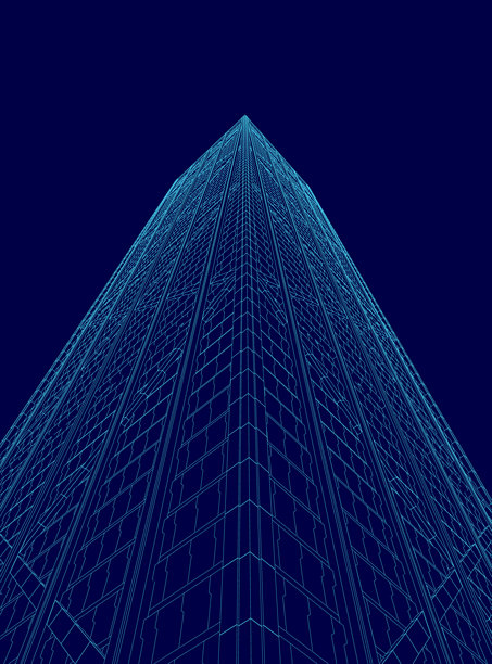 高楼大厦与蓝天相映成趣。大楼由玻璃构成，设计现代。图片下载