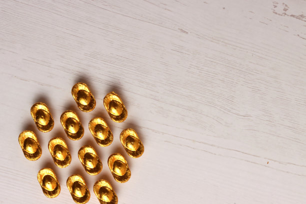 中国新年装饰元素照片，花朵金色盛开，传统照片，亚洲背景，红色图片下载