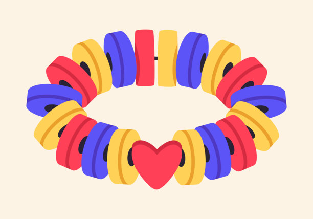 卡通友谊珠子手链。塑料友谊首饰，手工制作的儿童可爱配饰，带有彩色珠子的平面插图。手工友谊首饰。图片下载