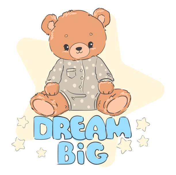 手绘新潮印花泰迪熊，梦想大大，矢量儿童图案图片下载