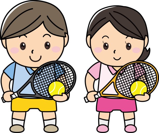 一男一女愉快地打网球，面带微笑 / 插图素材（矢量插图）图片下载