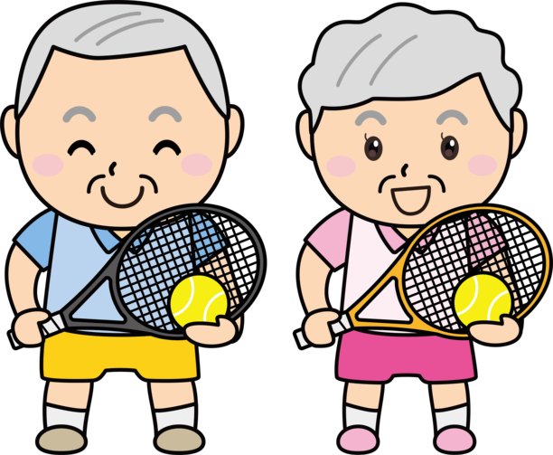 微笑并享受网球的老年男女 / 插图素材（矢量插图）图片下载