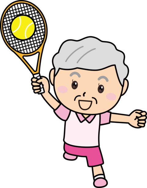 微笑并享受网球的老年女性 / 插图素材（矢量插图）图片下载