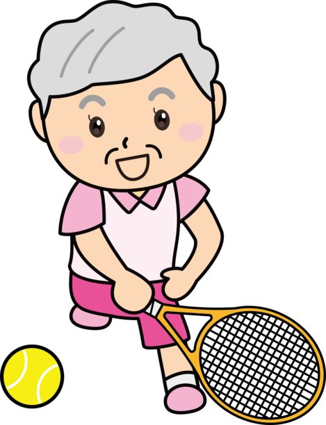 微笑并享受网球的老年女性 / 插图素材（矢量插图）图片下载