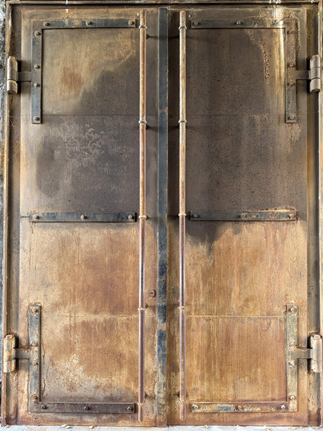 关闭的重金属窗户百叶窗，表面生锈。用智能手机拍摄的照片。图片下载