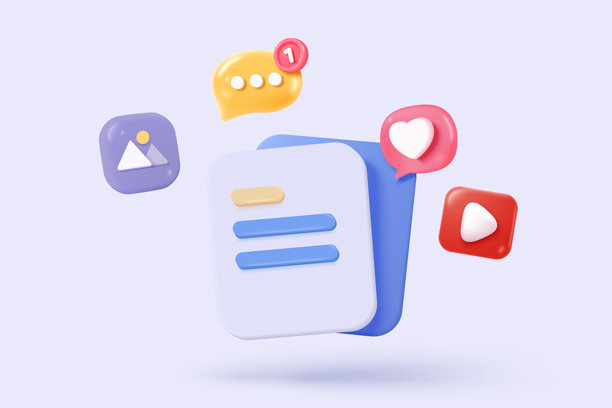 3D媒体数据与视频和照片管理。搜索图库中的图像和视频文件。文档管理软件数据库，文档表单。3D多媒体文件图标矢量渲染插图。图片下载