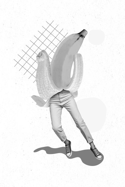 创意照片3D拼贴艺术海报，疯狂女孩的水果头，选择只吃健康食品，背景为绘画风格。图片下载