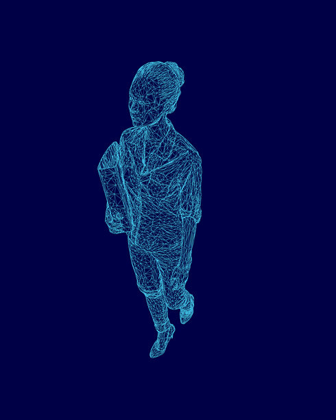 穿着西装的男人在蓝色背景上行走。这是一张人物的图片。图片下载