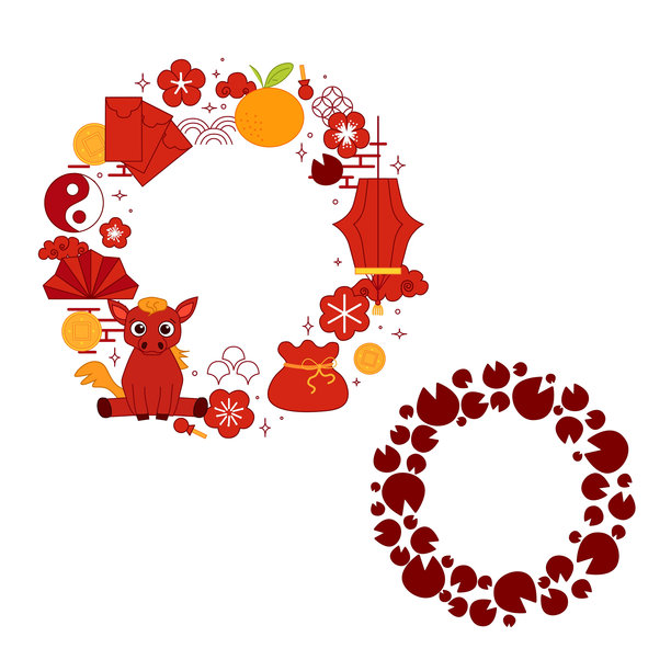 带有2026年马年元素的矢量图形线条圆形框架。马年，新年背景素材。透明背景。图片下载