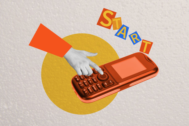 手动按键的老式稀有手机无线设备的拼贴照片，带有怀旧感，孤立在涂漆背景上。图片下载