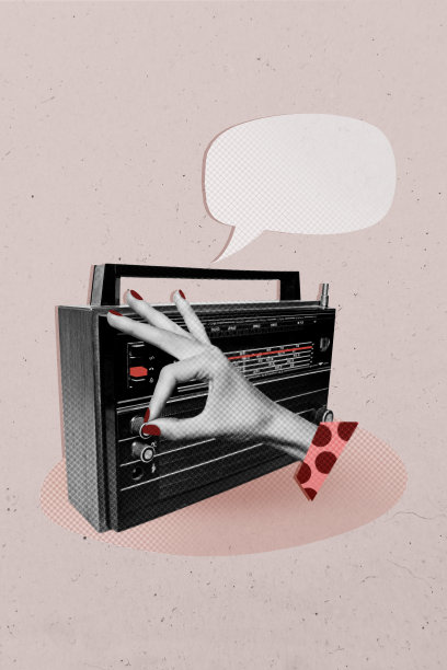 卡通素描3D创意照片拼贴，手动收音机、音乐声泡、交流短语云、音乐爱好者、曲目、聆听图片下载