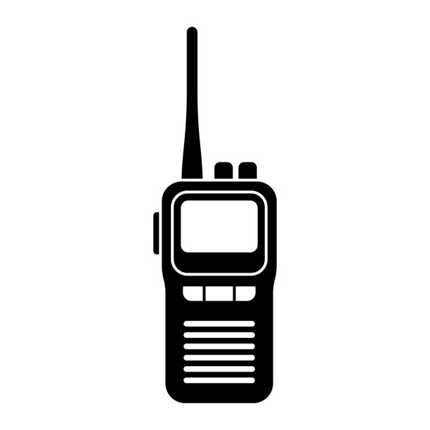 对讲机矢量图标。便携式无线通信设备，带天线，理想用于紧急情况、户外活动或安全应用。黑色轮廓在白色背景上独立显示。图片下载