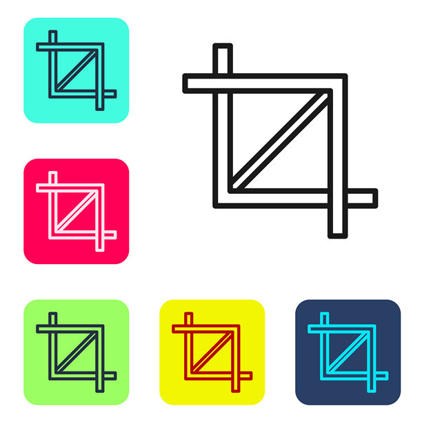 黑色线条图片裁剪图标，背景为白色。彩色方形按钮中的图标集合。矢量图。图片下载