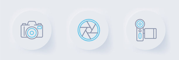 设置线条电影相机、相机快门和照片图标。矢量图。图片下载